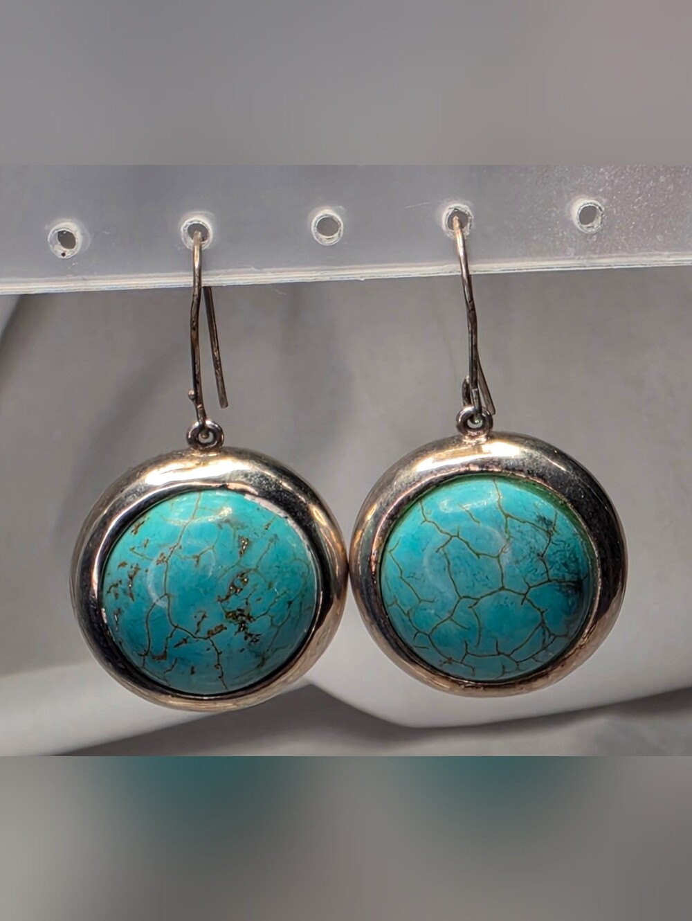 Turquoise Round Stone Drop Earrings in Sterling Silver